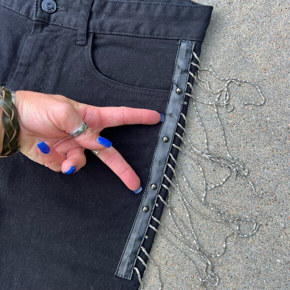 Zara Man Black Skinny Jeans Bling Stud Rhinestone Fringe US Size 31 - Picture 2 of 6